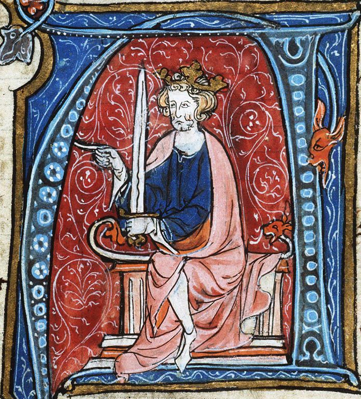 König Konrad I . thronend und mit Schwert als Status- und Machtsymbol abgebildet.